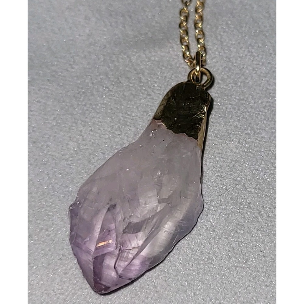 Vintage Natural Raw Amethyst Crystal Pendant Necklace Silver Tone 24in 7g